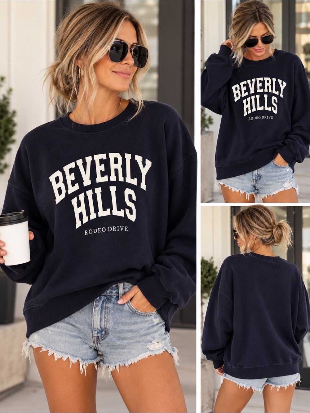 Beverly Hills Navy Graphic Sweatshirt - Women large